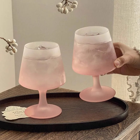 Matte Glass High Footed Glass French Gradient Pink Party Champagne Cocktail Glass Bar Atmosphere Design Wine Glasses Gifts