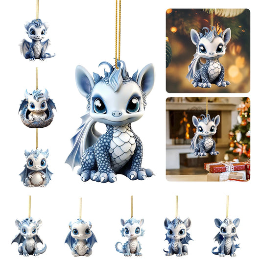 2D Plane Acrylic Christmas Tree Pendant Cartoon Interior Decoration Window Decor Dragon Baby Hanging Christmas Decor Xmas Gift
