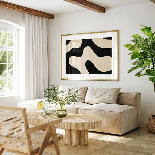 Modern Abstract Line Beige Black Minimalist Posters Prints Canvas Painting Wall Art Pictures Living Room Home Decoration