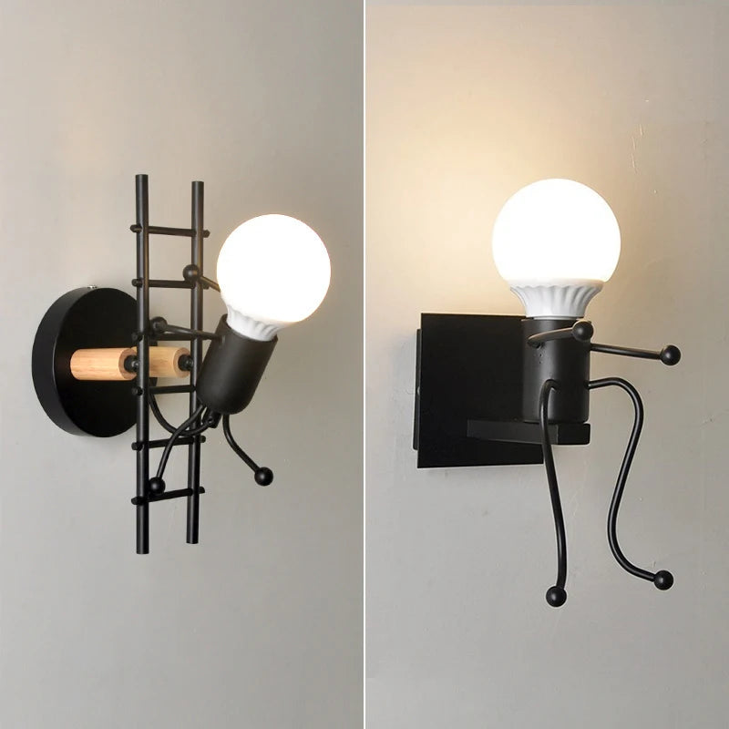 Modern Creative Wall Lamp Nordic Sconce Cartoon Doll Wall Light American Minimalism Metal Robot Lamps for Kids Baby Living room