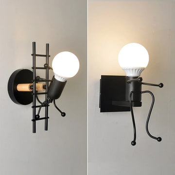 Modern Creative Wall Lamp Nordic Sconce Cartoon Doll Wall Light American Minimalism Metal Robot Lamps for Kids Baby Living room