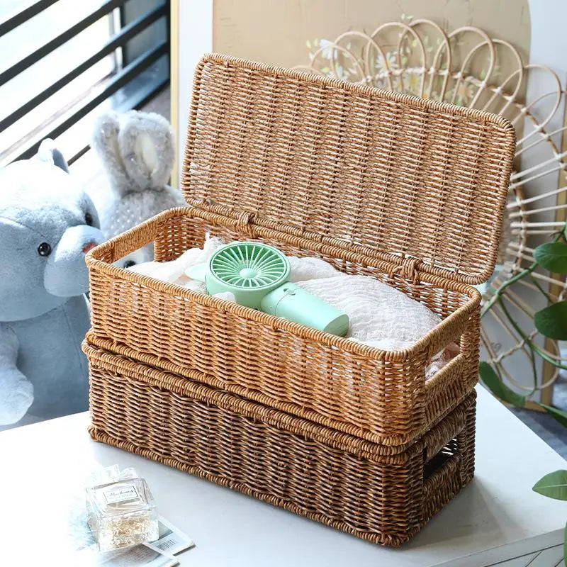Bohemian Imitation Rattan Storage Basket - Woven Storage Box, Dust-proof Cutlery Frame, Home Decoration Basket Kitchen Organizer