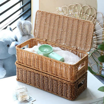 Bohemian Imitation Rattan Storage Basket - Woven Storage Box, Dust-proof Cutlery Frame, Home Decoration Basket Kitchen Organizer