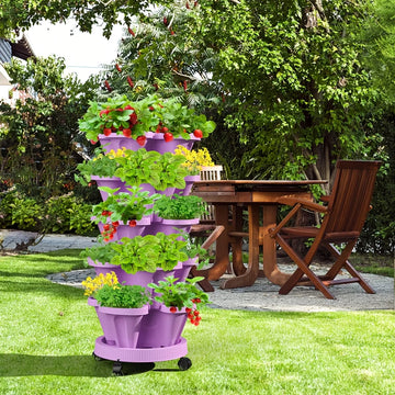 5-layer stackable vase with movable wheels and vertical gardening seeder for planting flowers, strawberries, and vegetables