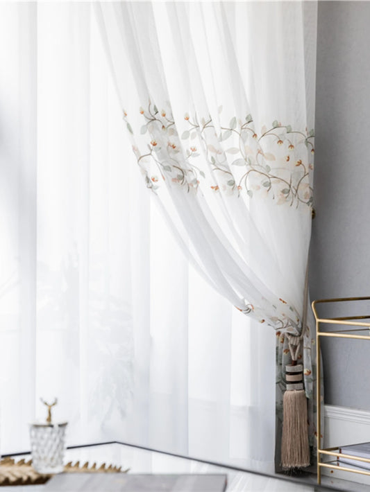 White small fresh cherry yarn leaf yarn northern European style simple modern garden yarn curtain