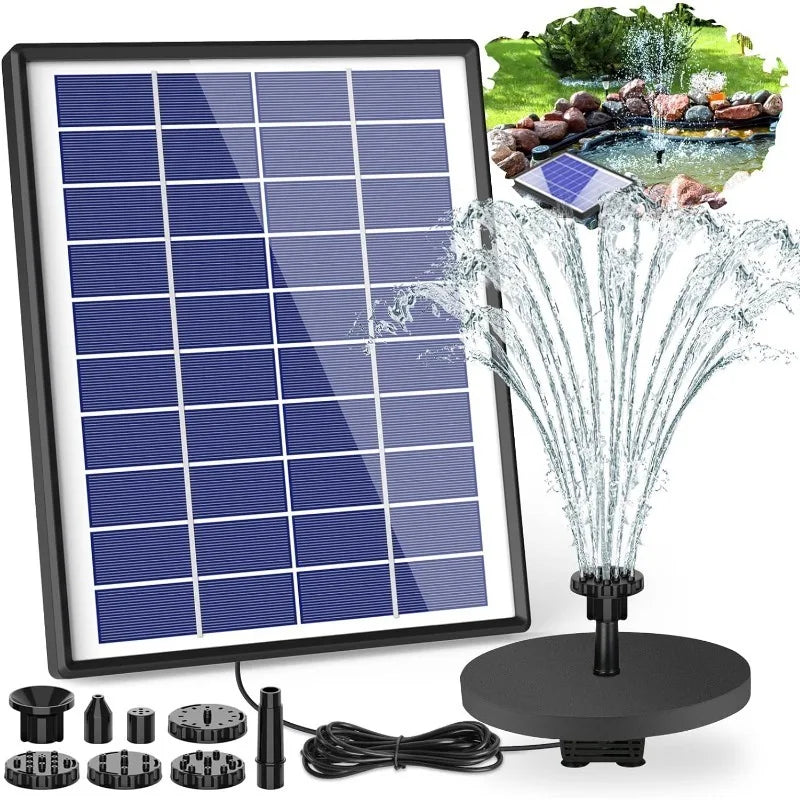 6.5W Split Solar Fountain Pump with 6 Nozzles for Bird Bath Fountain Outdoor Garden Pond Solar Floating Fountain Pump