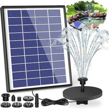 6.5W Split Solar Fountain Pump with 6 Nozzles for Bird Bath Fountain Outdoor Garden Pond Solar Floating Fountain Pump