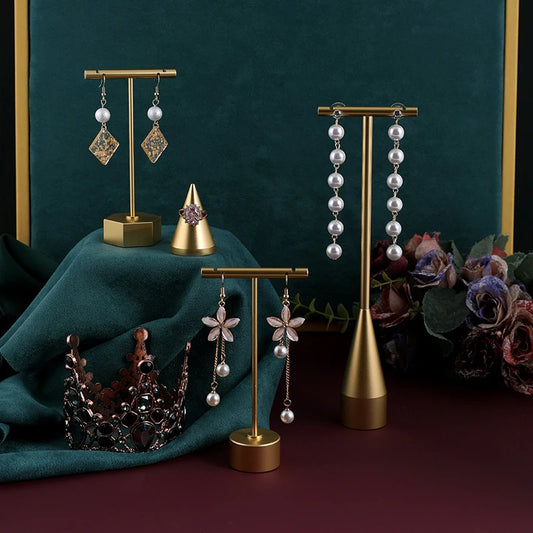 Gold Metal Jewelry Display Stand – Ring, Earring & Stud Holder | T-Bar Hanging Organizer | NaturalBuiltHome