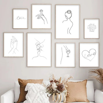 Black White Line Woman Kiss Love Abstract Wall Art Canvas Painting Nordic Posters And Prints Wall Pictures For Living Room Decor