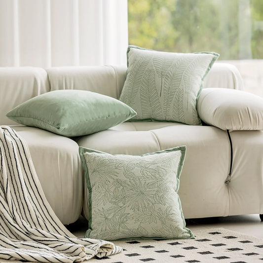 Light Luxury French Pillow Covers Decorative Green Plant Jacquard Cushion Cover Home Decor Living Room Decoration Pillowcases