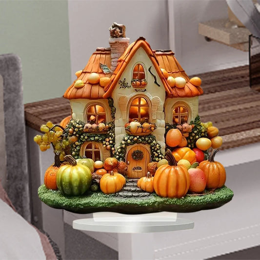Thanksgiving Table Decor 2D Flat Pumpkin Village House Desk Decorations Fall Table Centerpiece for Home Farmhouse Holiday Party