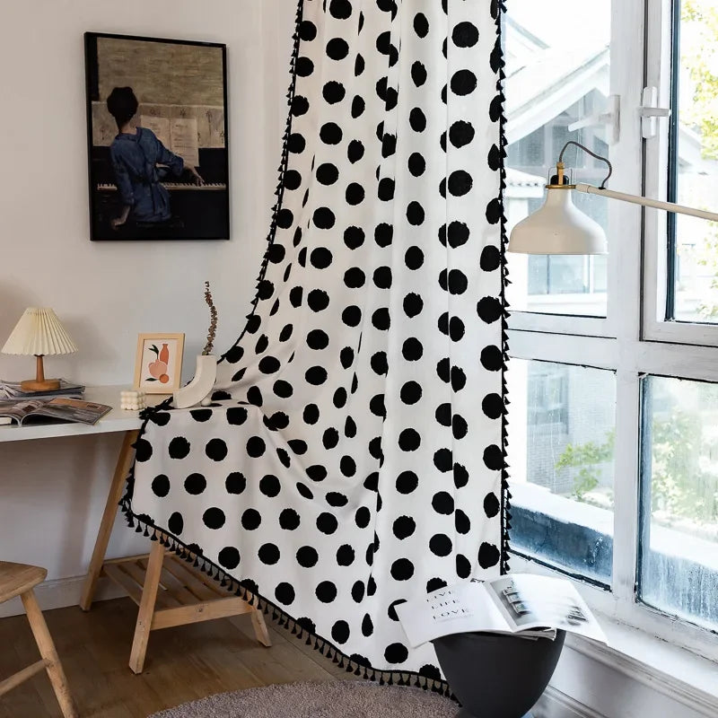 Northern Europe Simple and Versatile Shading Half Curtain Black and White Dot Letter Printing Lace Balcony Floating Curtain