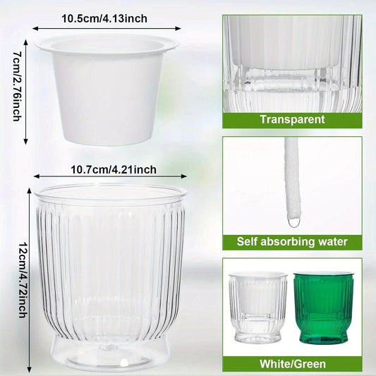 6pcs 4" Self-Watering Plastic Pots for Indoor Plants - Clear Bottom for African Violets, Herbs & House Plants