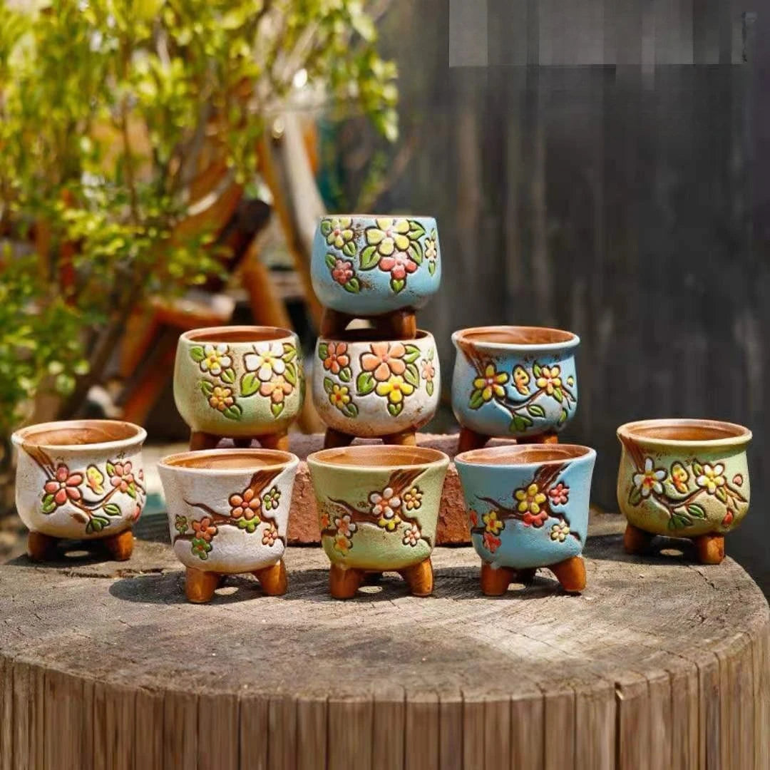 Retro Fleshy Flower Pot Ceramic Pots for Plants Hand-painted Cute Pot Coarse Pottery Permeable Planter Living Desktop Home Decor