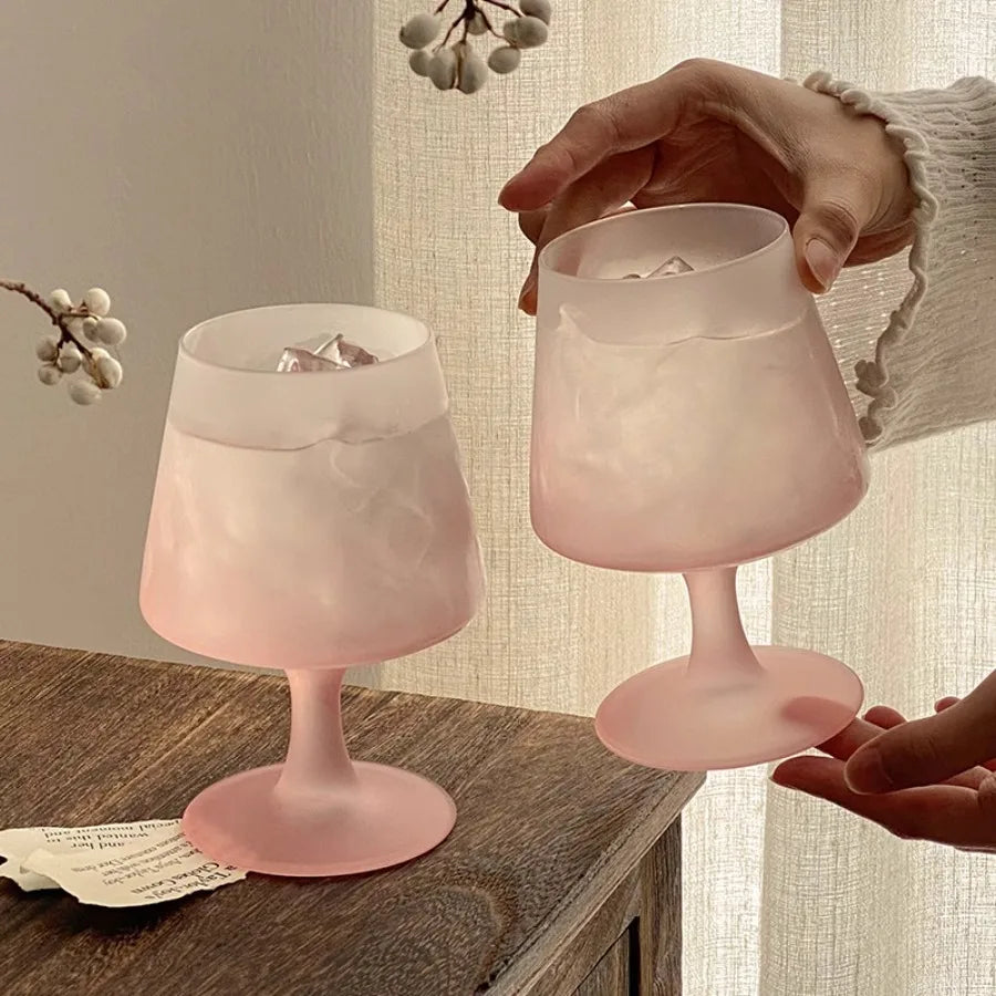 Matte Glass High Footed Glass French Gradient Pink Party Champagne Cocktail Glass Bar Atmosphere Design Wine Glasses Gifts