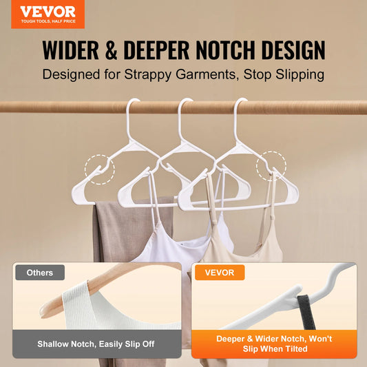 VEVOR Hangers 50 Pack Plastic Hangers w/ Stable Triangular Top Structure & Wider Notch Non-Slip Fit for T-Shirt Shirt Sling Pant