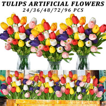 24-96pcs Multicolor Artificial Tulips Flowers Real Touch Flower Arrangement for Wedding Home Table Vase PU Tulip Bouquet