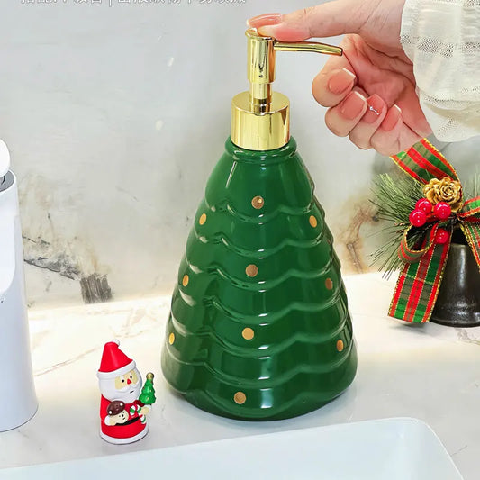 750ml soap dispenser creative Christmas tree lotion ceramic bottle household toilet press shampoo separate bottle  cup dispenser