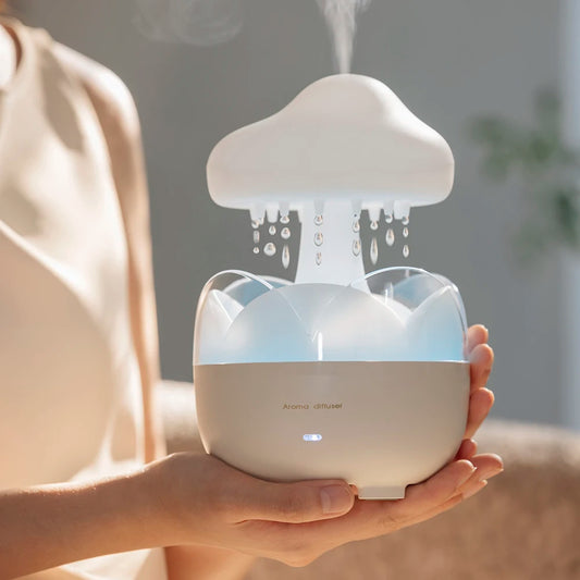 Remote Control Air Humidifier and Aroma Diffuser with Cloud Rain Design, 7 Color LED Night Light for Bedroom, Office Desk, Home