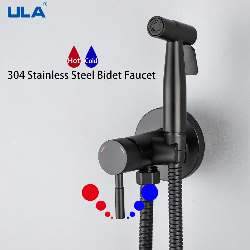 ULA Portable Bidet Sprayer Set Black Bidet faucet Stainless Steel Toilet Faucet Hot Cold Water Mixer Bathroom Shower Head
