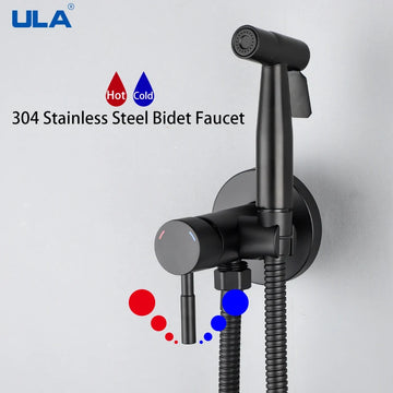 ULA Portable Bidet Sprayer Set Black Bidet faucet Stainless Steel Toilet Faucet Hot Cold Water Mixer Bathroom Shower Head
