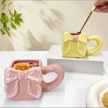 Creative Ceramic Coffee Cup Three-dimensional Bow Mug Exquisite Afternoon Tea Ceramic Flower Tea Cup Home Breakfast Milk Mug New