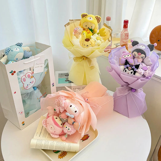 Finished Cartoon Doll Bouquet Doll Bouquet Birthday Graduation Valentine's Day Gift Dried Flowers Decoration GirlfriendsChildren