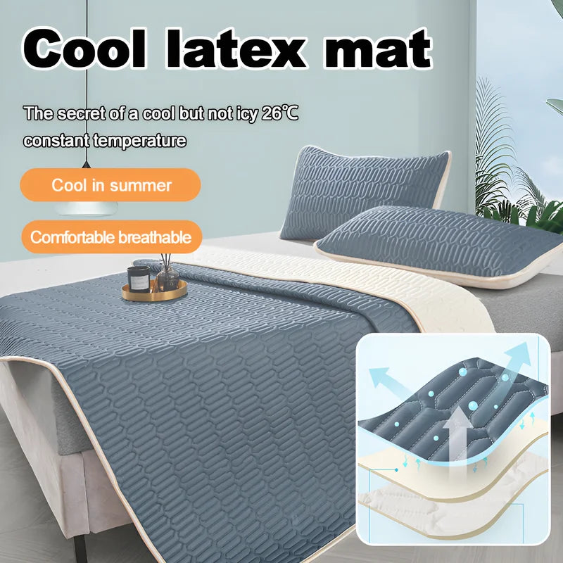 Latex Ice Silk Cool Mat Summer Mat  Machine Washable for Bed Cooling Feeling Silk Bed Pad and Pillowcase Ice Silk Bed Sheet Set