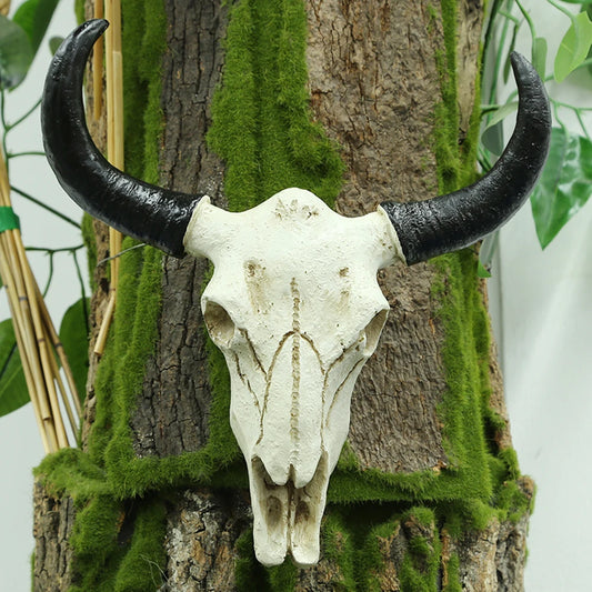 Longhorn Cow Skull Head Ornament Wall Hanging Animal Wildlife Sculpture Figurines Crafts Nostalgic for Home Halloween Decor