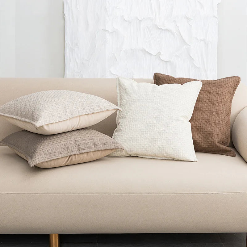 Nordic Leather Cushion Cover Solid  Cream Brown Plaid Throw Pillow Cover 45x45 PU Decoration Sofa Living Room Summer Home Decor