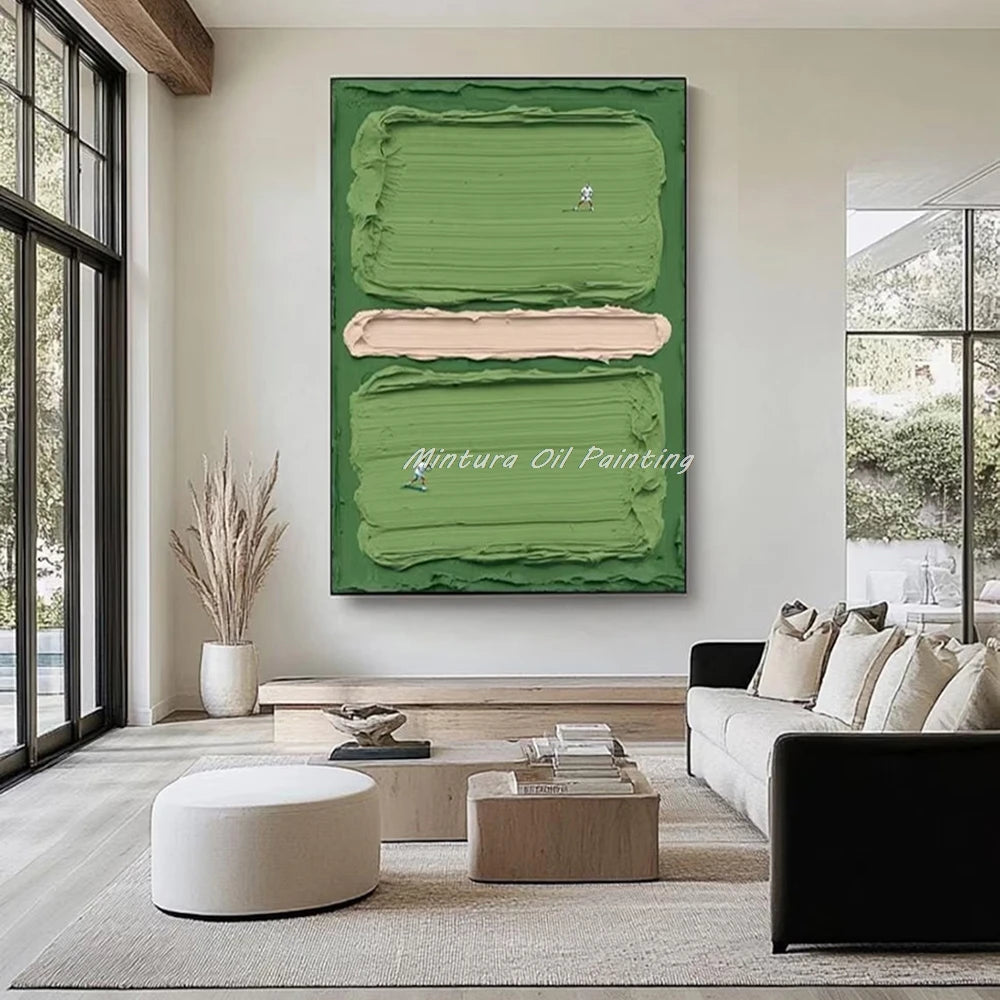 Mintura,Handpaintd Abstract Texture Green Tennis Court Oil Painting on Canvas,Modern 3D Knife Art Poster,Wall Picture,Home Decor