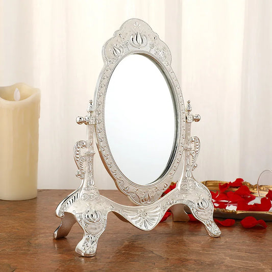 New European Ins Makeup Mirror Retro Elegant Carved Princess Makeup Mirror Bedroom Light Luxury Desktop Decoration