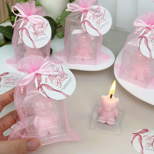 10Sets Candles Includes 10 Mini Bear Candle 10 Cards &10 Bags with, for Baby Shower Wedding Gender Reveal Birthday Party Gift