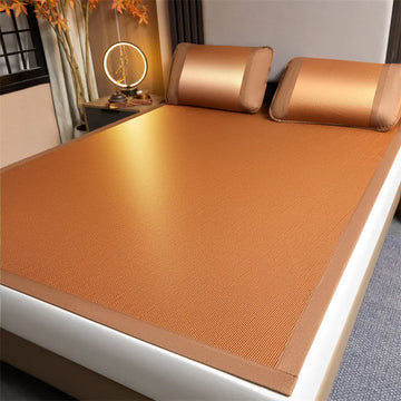 Natural Bamboo Summer Mat for Bed Cooling Fleeing Bed Pad and Pillowcase Non Slip Comfortable Fitted Bed Sheet Set Bedding Sets