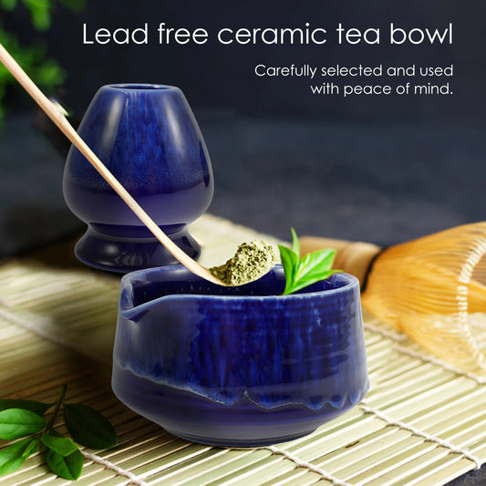 Japanese Matcha Blender Set with Mouth Matcha Whisk and Holder Bamboo Scoop for Beverage Shop DIY Tea-Making Tools Accessories