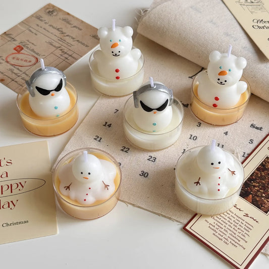 Christmas Cute Hand-painted Aromatherapy Tea Wax Candle Snowman Winter Atmosphere Decoration Photo Props Holiday Gift Home Decor