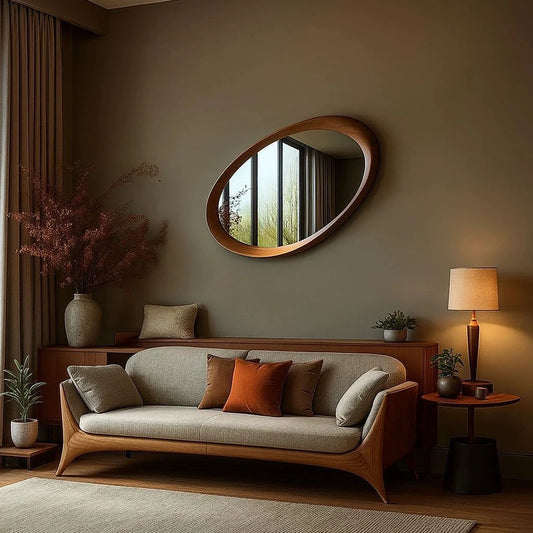 Middle ancient Zen style solid wood irregular mirror, wall mounted household living room decoration full-length mirror