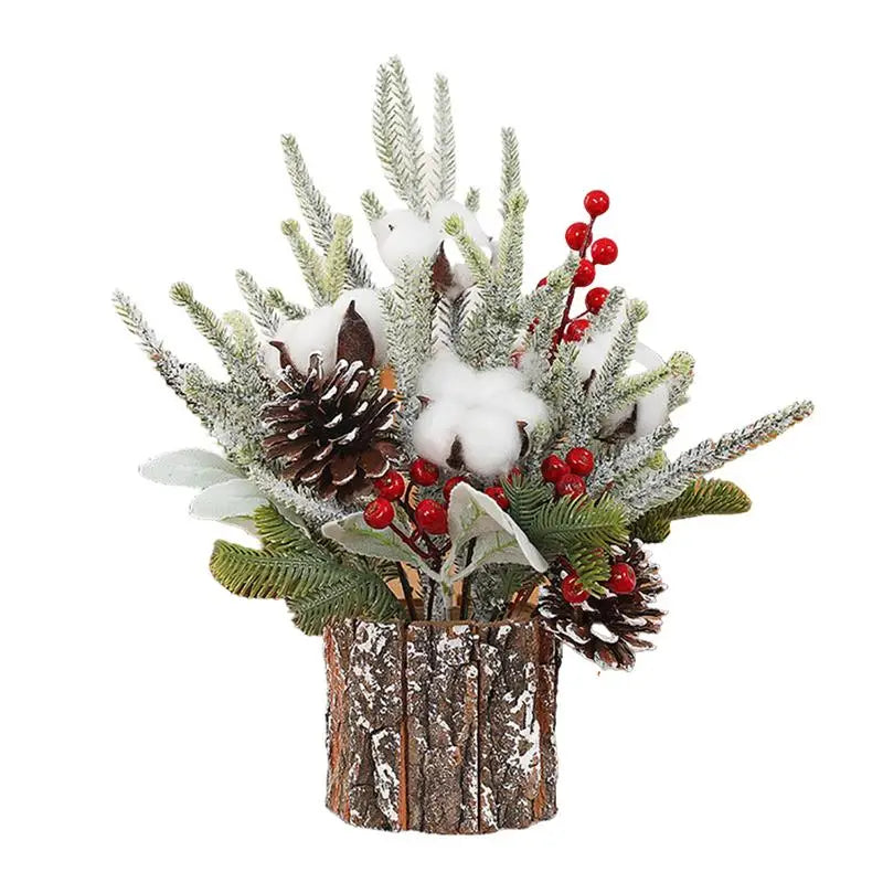 Christmas Table Decor Artificial Desk Christmas Tree With Berries Holiday Indoor Decorations 10cm/3.94 Inches Fake Potted Plants