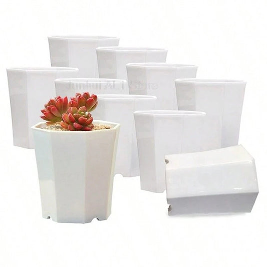 5pcs Octagonal Flowerpot Transparent White Plastic Solid Small Seedling Pot Desktop Breathable Succulent Decoration Combination