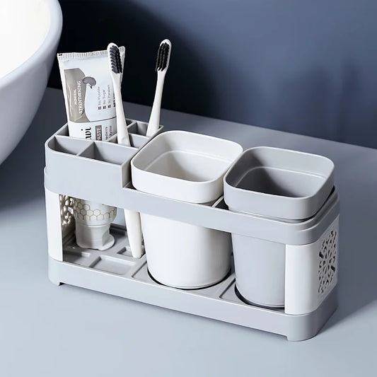 Chic Hollow Design Toothbrush & Toothpaste Holder Set with Drain - Ideal for Bathroom Organization Home Decor