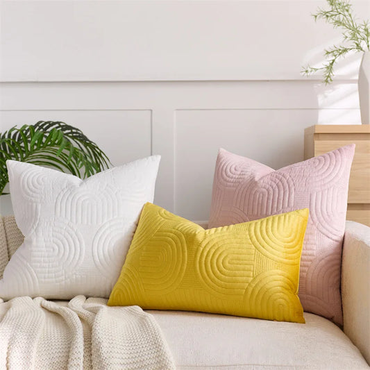 Nordic Solid Color Geometric Quilted Cushion Cover Pink and White Pillow Cover Decorative Soft Velvet  Home Decor Pillow Case