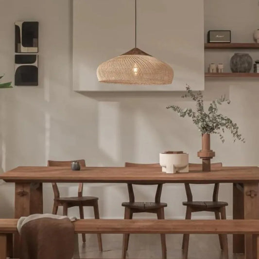 Retro Handmade Rattan Pendant Lamps Wabi Sabi Ceiling Chandeliers for Kitchen Island Dining Table Living Room Led Hanging Lamps
