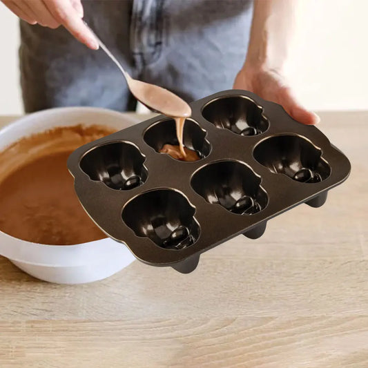 Halloween Skull Cake Pan Molds 6 Cavity Skeleton Chocolate Molds Non-Stick Candy Maker Stainless Steel for Home Kitchen