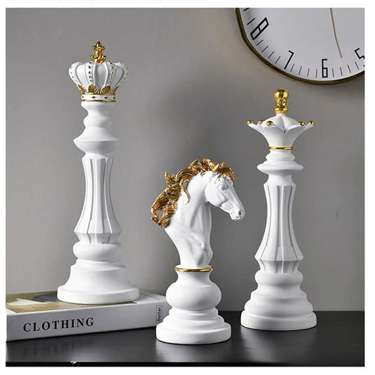 3pcs Resin International Chess Pieces Games Accessories Figurines Retro Home Decor King Queen Knight Sculpture Statue Ornaments