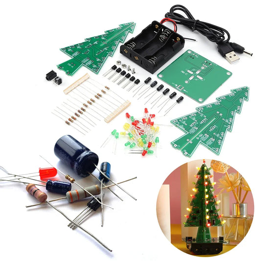 3 PCB Electronic Science Assemble Kit DIY 3D Christmas Tree Easy Installation Handmade Christmas Decor Kits for Home Living Room