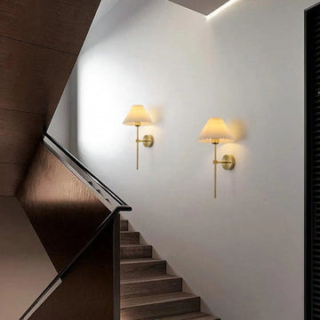 Cream Style Vintage Bedroom Bedside Reading Led Wall Lamp Retro Study Fabric Pleated Lampshade E27 Lamp Head