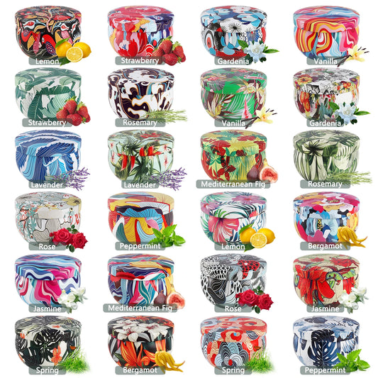 24 Pcs Tin Can Xiangyun Style Scented Candle, Natural Soy Wax Wax, Pollution-Free, with Fragrance, Suitable for Holiday or Birthday Gifts to Relatives and Friends.