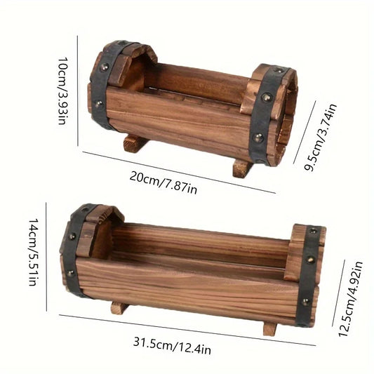 2pcs, Balcony Succulent Vintage Flower Pot Set Indoor And Outdoor Plant Flower Decoration Flower Tank Log Preservative Circular