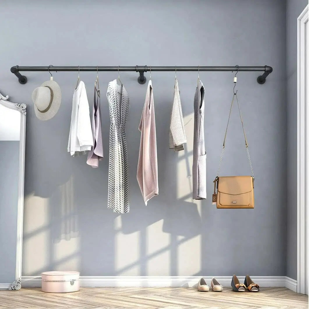 180cm Industrial Pipe Clothes Rail Wall Mounted Clothes Hanging Rail Garment Rack Detachable