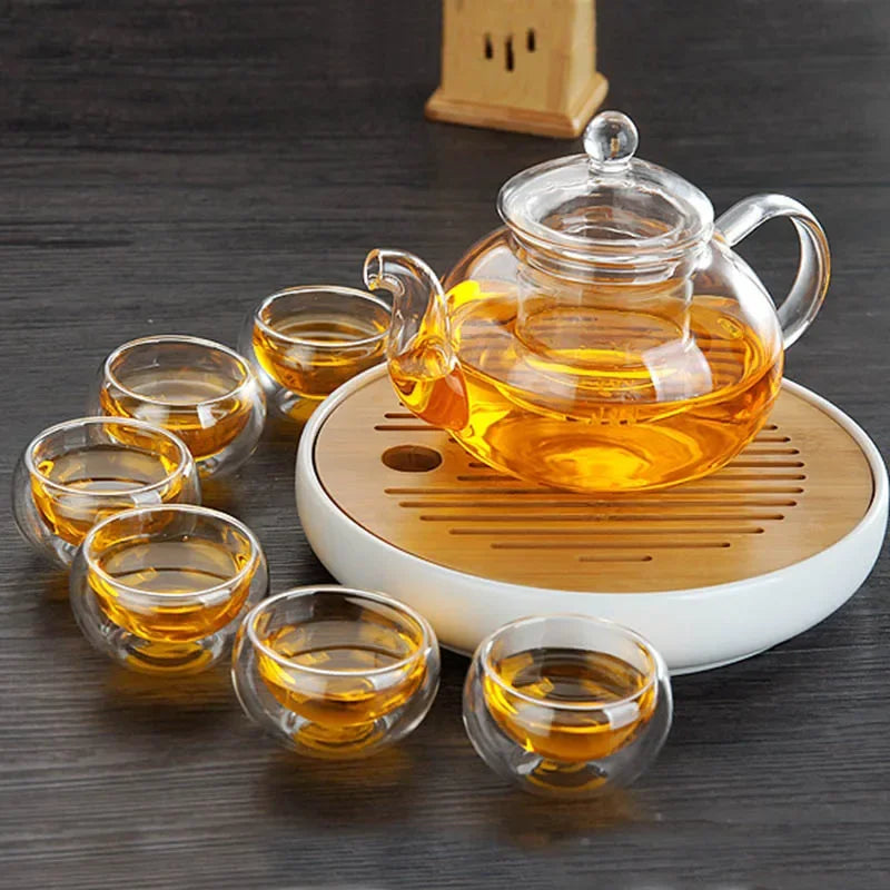 Heat-Resistant Transparent Double Layer Glass, Small Kung Fu Tea Cup Set, Serving Cups, Heat Insulation Hot Mug, Chinese Teacups
